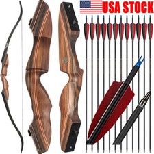 60" Recurve Bow Takedown Bow 25-60lbs Archery Hunting Shoot Target Carbon Arrows