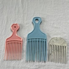 3 Vintage LOT Hair Lift Pick Comb Pink Blue Plastic Hair Accessory