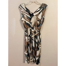 SHEIN Abstract Print Midi Dress Women Size M V Neck Sleeveless Belted