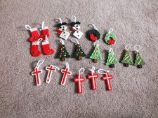Collectible Holiday Christmas Ornament Set 20 Needlepoint Tree Wreath Cross Etc