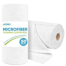 AIDEA Microfiber Cleaning Cloth Roll, White 50PK, Tear Away Reusable Paper To...