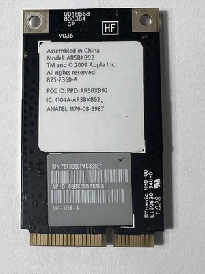Apple 607-3758-A  Atheros AR5BXB92 AR9280 Dual wireless 802.11abgn PCIe AirPort