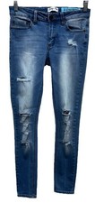 Indigo Rein Juniors Size 5 Low Rise Distressed Skinny Jeans Blue Stretch Denim