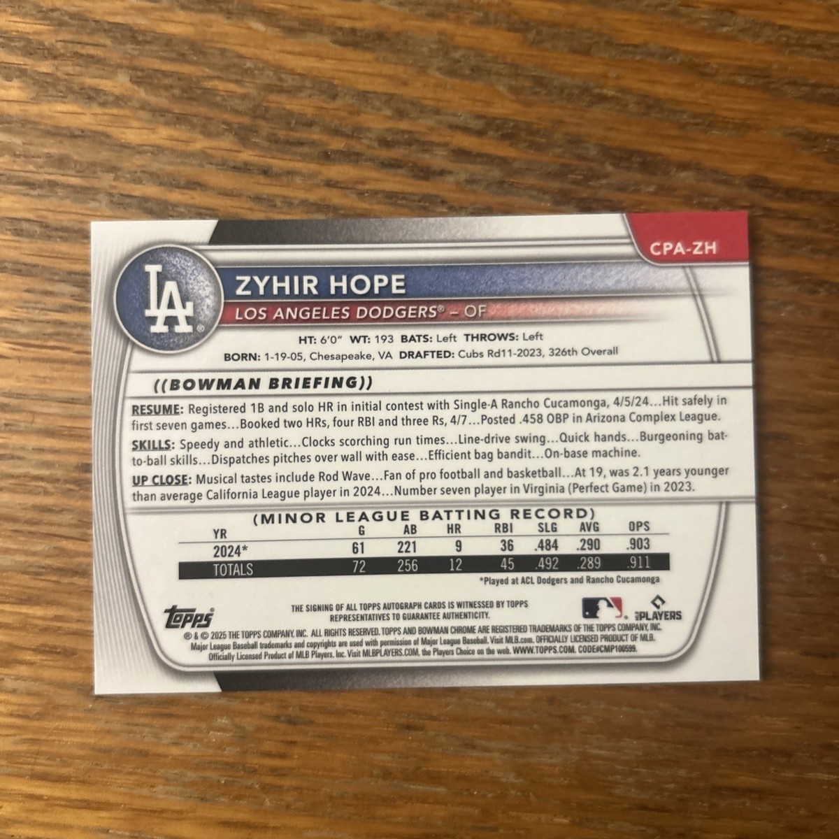 2025 bowman baseball Zyhir Hope Auto Los Angeles Dodgers Stud | eBay