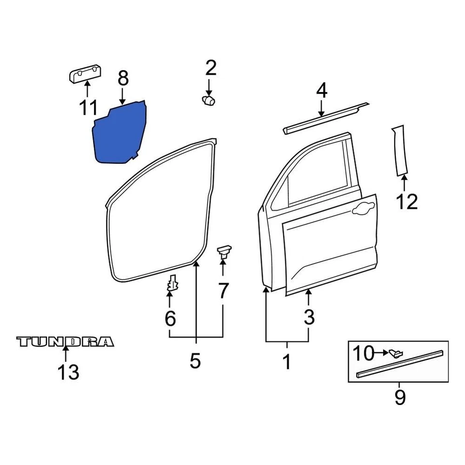 For Toyota Tundra 2007-2019 Toyota 678320C030 Front Left Door Water Deflector - Imagem 2 de 3