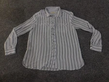 LOFT Shirt Womens Medium Blue White Striped Button Down Sheer Long Sleeve Top