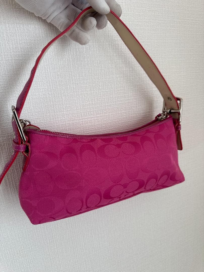 ショルダーバッグ Coach Baguette Hampton Semi Demi Bag COACH Hampton Semi Demi Pink Leather Canvas Baguette Bag Vintage