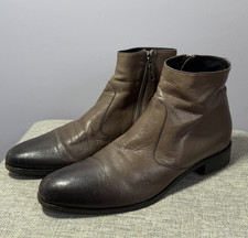 Prada Brown Leather Ankle Boots Side Zip Italy Low Heel Womans EU38 Italy