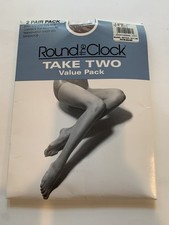 Vtg Round the Clock Take Two Value 2 Pack 673 Beige Size A Pantyhose Nylons