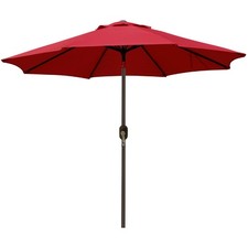 9 Sunbrella Style Aluminum Patio Umbrella Auto Tilt Crank 8 Ribs Red New Gift