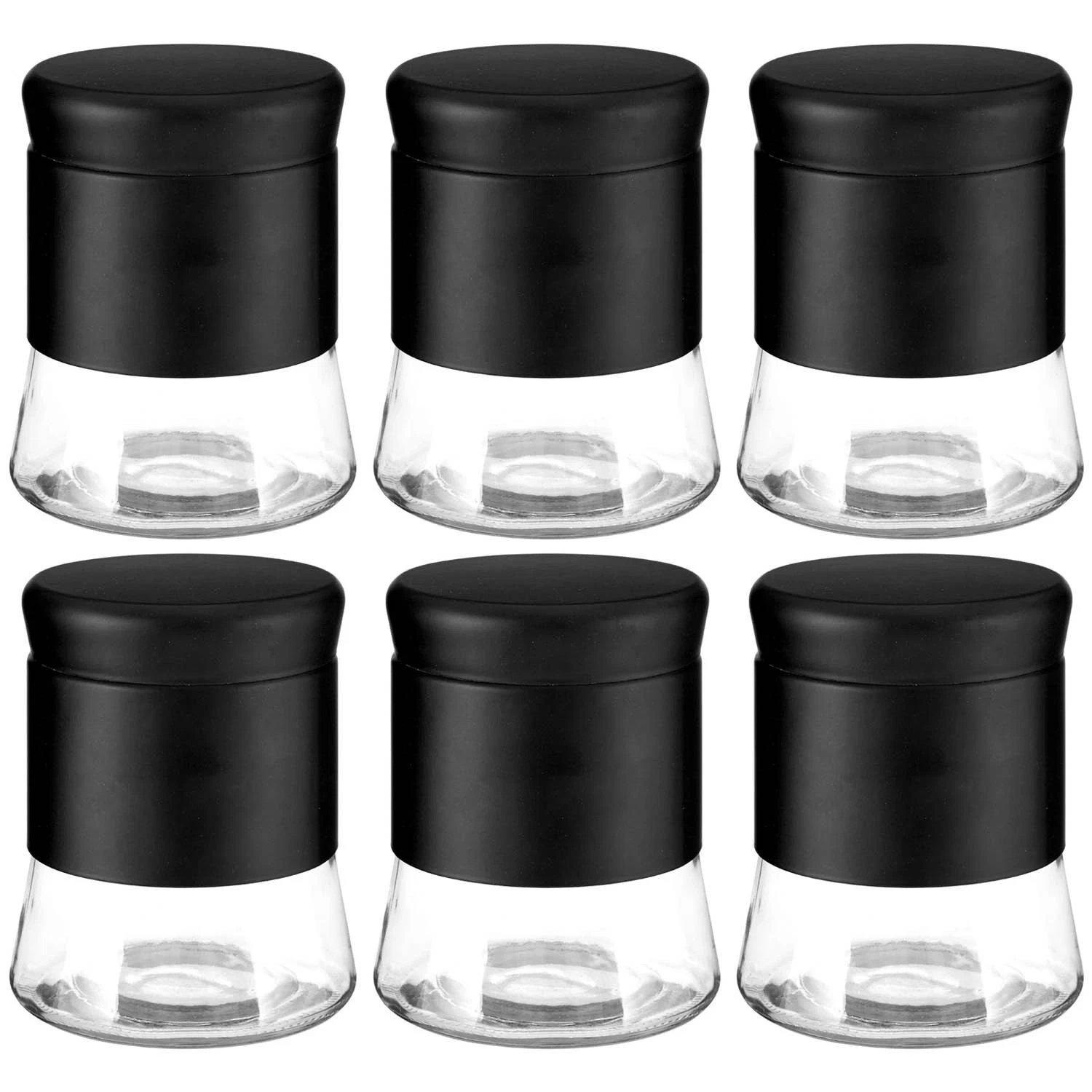 Set Of 6 800ml Black Stainless Steel Glass Coffee Sugar Tea Canister Storage Jar
