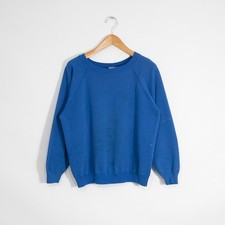 Vintage 80s Raglan Blank Sweatshirt Mens Large - Distressed Crewneck USA Made