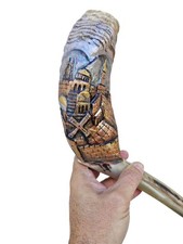 Engraved Ram Horn Blowing Shofar Jerusalem Engravment Unique Handmade Shofar