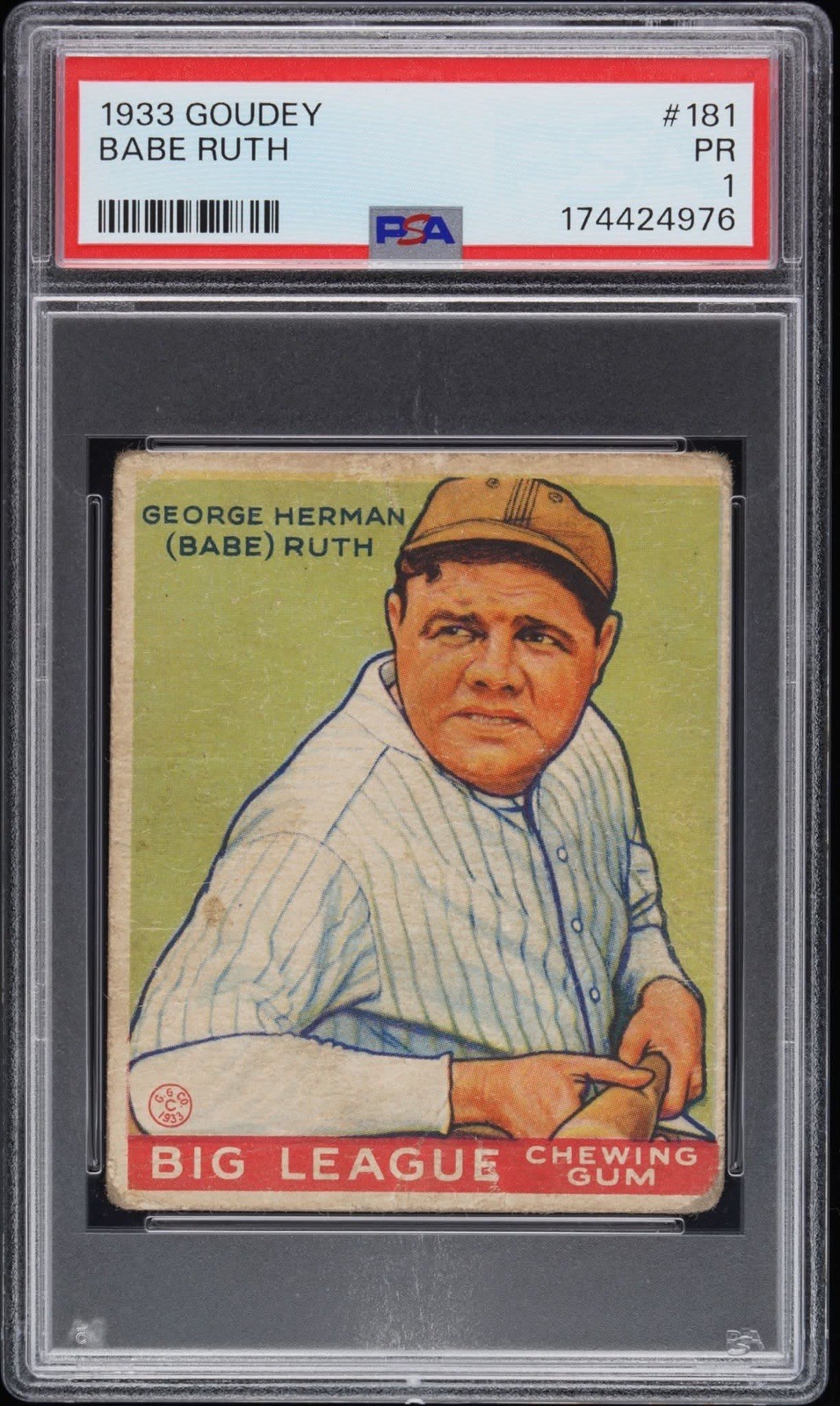 1933 GOUDEY BABE RUTH PSA 1 #181 GREEN! EYE APPEAL WOW!