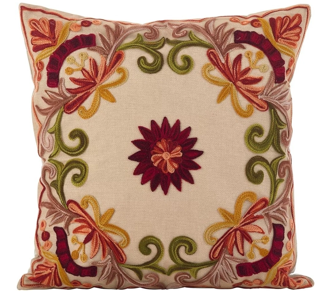 Embroidered Floral Design Cotton Poly Filled Throw Pillow
Opens in a new window or tab