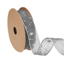 Organza Star Ribbon Wired 1 Inch Wide 20 Yards Grey