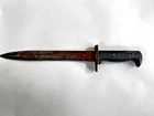 Vintage Military Bayonet Knife Black Ribbed Handle Steel Blade WW2 Collectible
