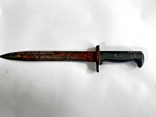 Vintage Military Bayonet Knife Black Ribbed Handle Steel Blade WW2 Collectible