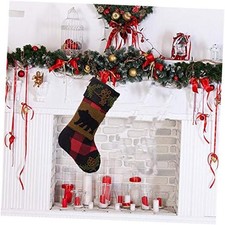 Glitzhome Plaid Stocking with Rug Hooked Bear Rug Bear