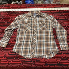 Wrangler Wrancher Plaid Flannel Brown Beige Men's XL Long Sleeve Button-Up Shirt