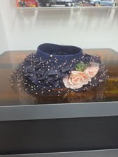 Navy Blue Floral Embellished Veil Hat