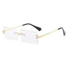 Rimless Rectangle Sunglasses Glasses for Women Men Fashion Trendy Frameless S...