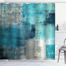 Teal Blue Turquoise Grey Modern Abstract Art Waterproof Bath Curtain 72x72 Inch