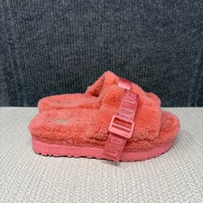 UGG Fluffita Slide Sandals Pink Deep Pile Sherpa Platform Women s Size 8