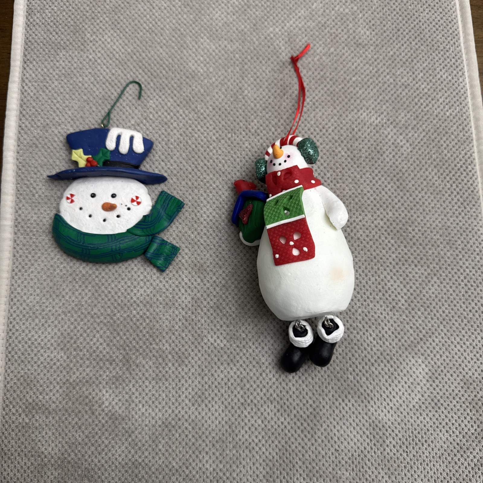 Snowman Ornament with Hat Scarf Bobble Legs and Earmuffs