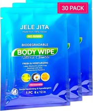  Free Duty Tax Ultra Gentle Body Wipes No Rinse, 30 Individually Wrapped Pe