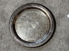 Leonard EP Silverplate Round Serving Tray Ornate 12" unpolished lion crown LS