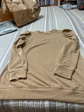 Women  s Beige Solid Crew Neck Pullover Sweatshirt Long Sleeve Size M