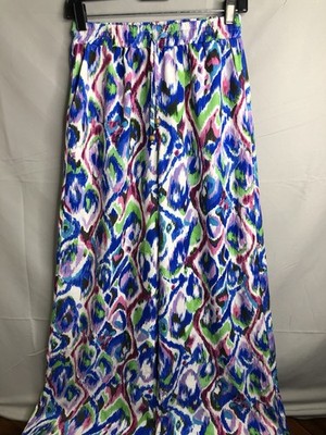 Micas Silky Dress Pants L Multicolor Super Wide Leg Slinky Boho EUC