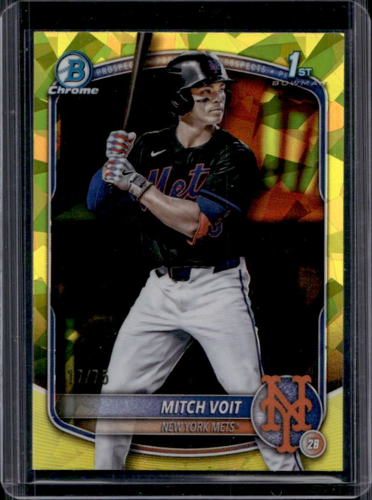 2025 Bowman Draft Sapphire Mitch Voit Chrome Yellow Refractor 1st #/75 Mets