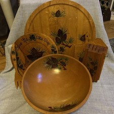 Vintage MCM Pine Cone Wood Bowl Set