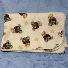 Blue Jean Teddy Bear Fleece Baby Blanket gold Stars 32 x 42 Springs Industries