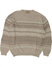 SUSPENCE Mens Crew Neck Jumper Sweater IT 52 Large Grey Striped Cotton DA45