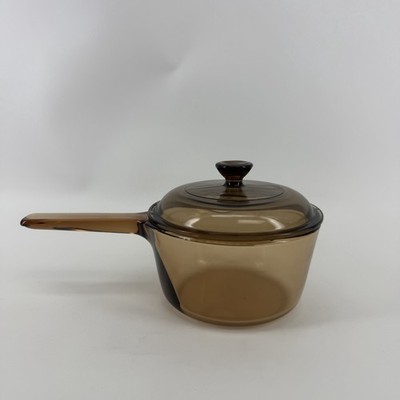 Vision Corning Amber Cookware 1 L Liter Saucepan Pot Spout with Pyrex Lid USA