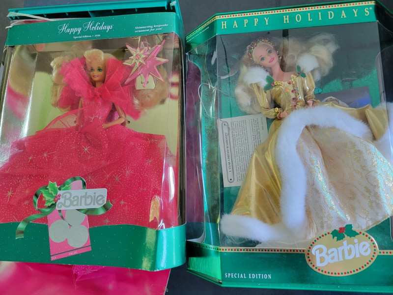 LOT of 2 Happy Holidays Special Edition Barbie Dolls 1990 & 1994