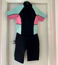 Primark Women's Shorty Wetsuit Short Sleeve Size S Black Mint Green & Pink