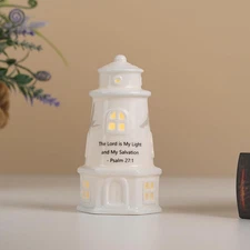 White Ceramic Lighthouse Psalm 27:1 Christian Decor Lamp Religious Gift for Wome
