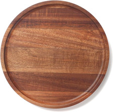 Solid Acacia Wood Serving Tray - round Coffee Table Tray, Rustic Modern Home Dec