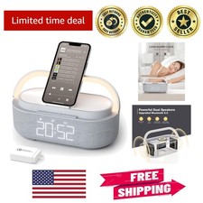Elegant 6-in-1 Bluetooth Speaker Alarm Clock with Wireless Charger  Night Light