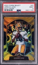 2020 Panini Select Jordan Love True Gold Prizm Jersey #10/10 Rookie PSA 9 MINT
