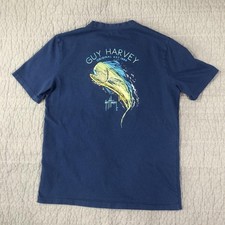 Guy Harvey Shirt Men Medium Blue Scribble Mahi Dolphin Fish Graphic Tee