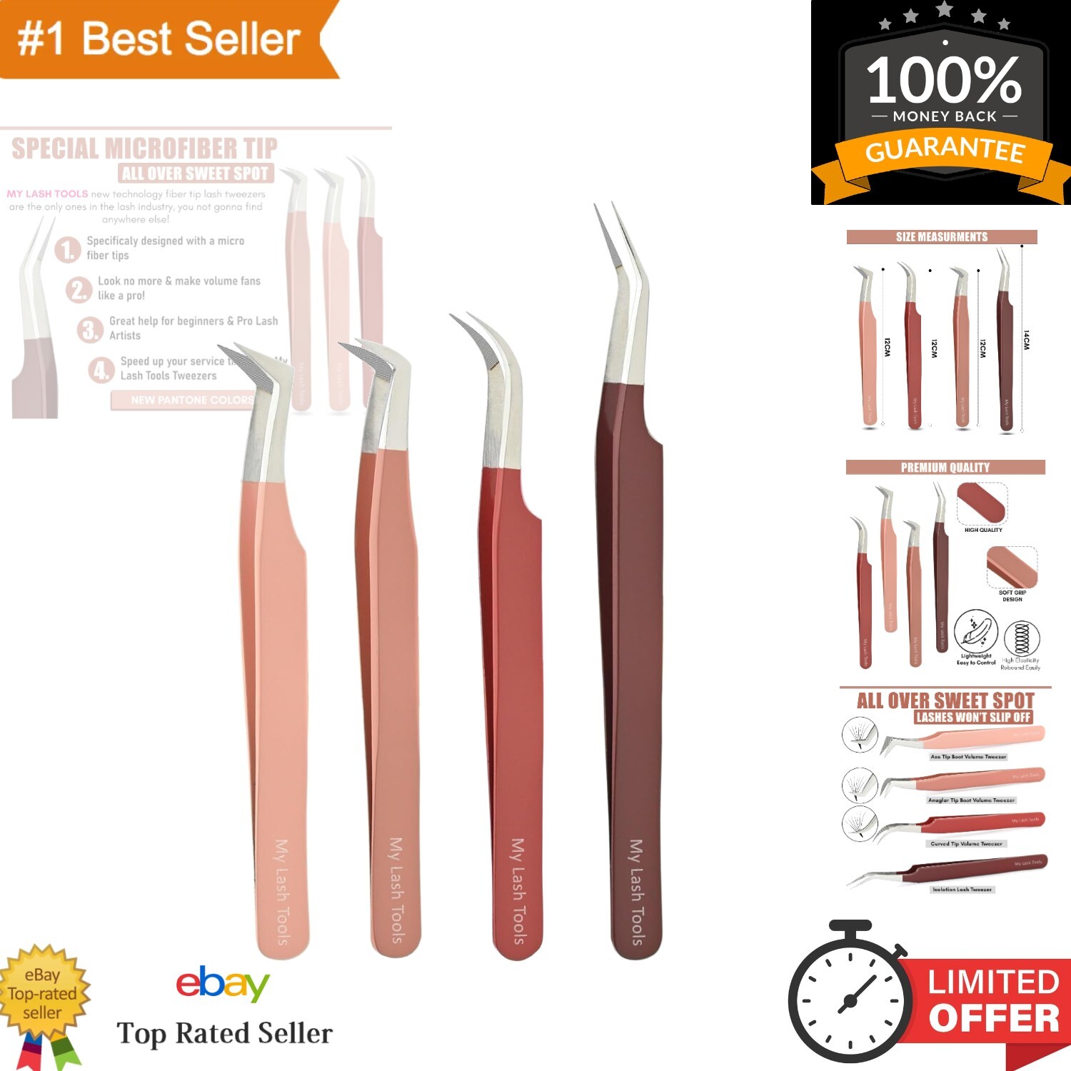 Ultimate Fiber Tip Eyelash Tweezers - Lightweight 4-Piece Set for Lash Artists