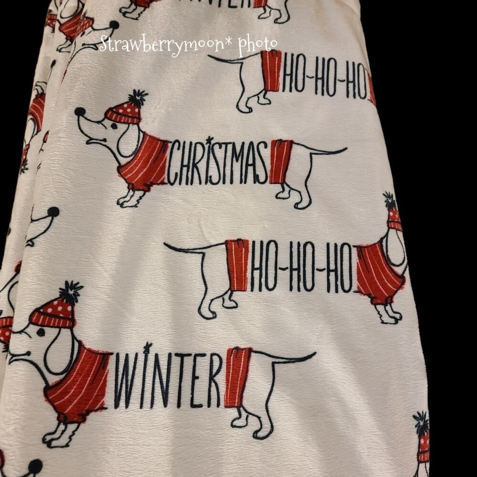 2pc Set Santa Dachshund Dog Throw Pillow & Sherpa Christmas Throw