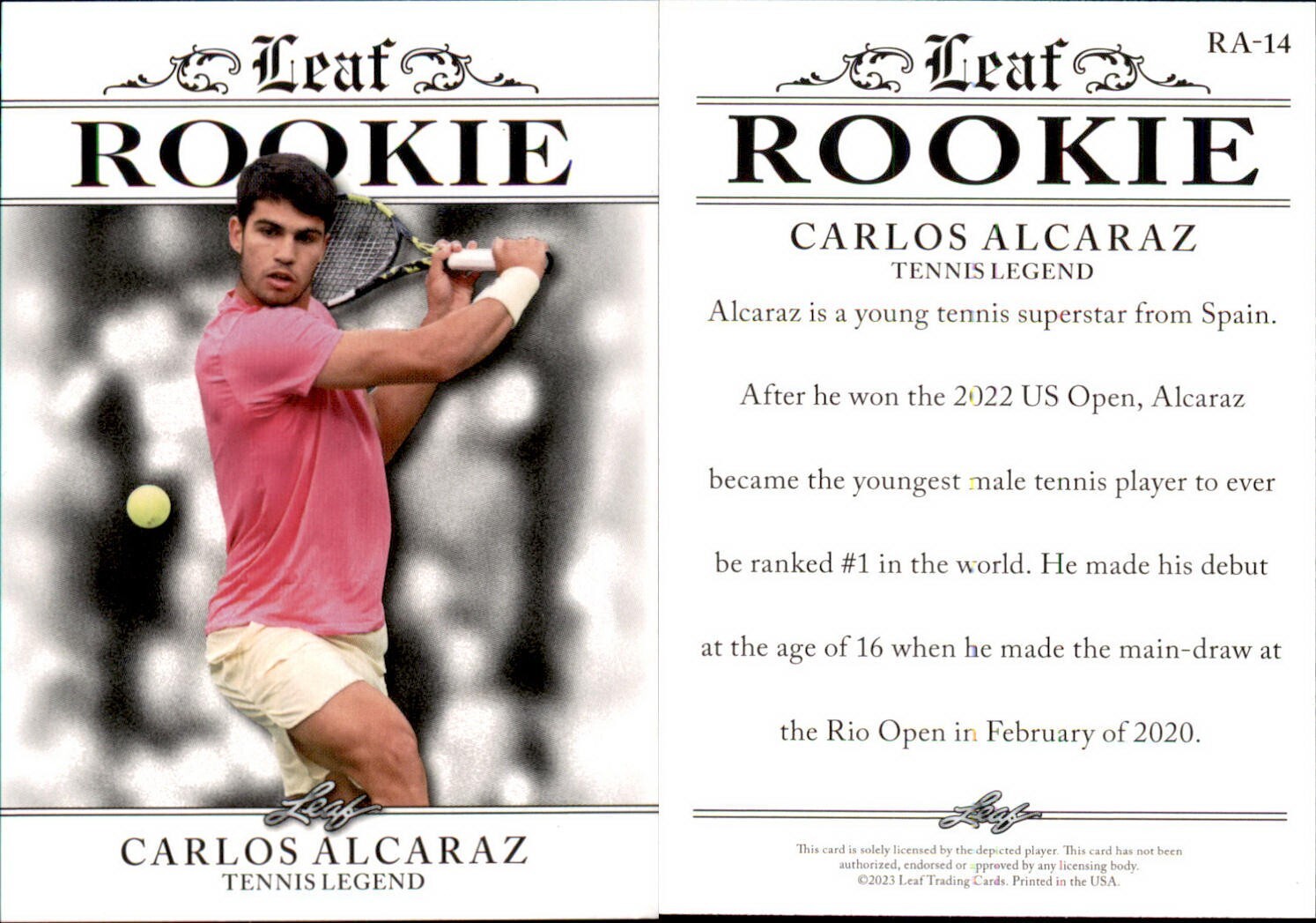 2023 Leaf Rookie Achievement Carlos Alcaraz RC Rookie #RA-14 Tennis