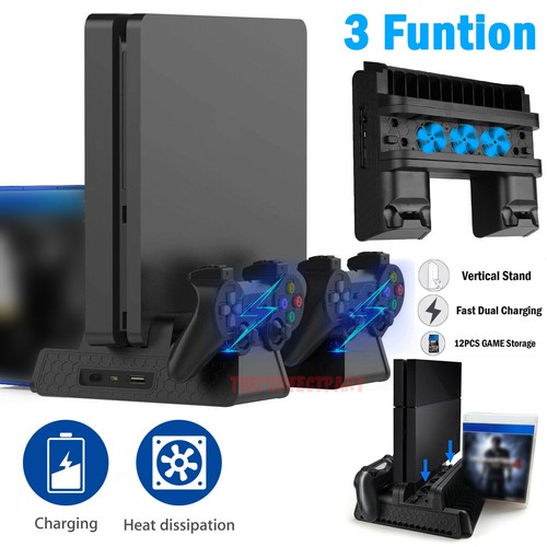 Per PS4/Slim verticale Pro Stand + controller della ventola di  raffreddamento STAZIONE DI RICARICA DOCK | eBay