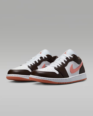 DC0774-182 Nike Air Jordan 1 Low Dark Brown White Pink (Damen)